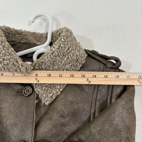 Y2K Faux Suede Sherpa Lined Coat Women L Longline Penny Lane 90s Trench Hippie - Picture 14 of 16